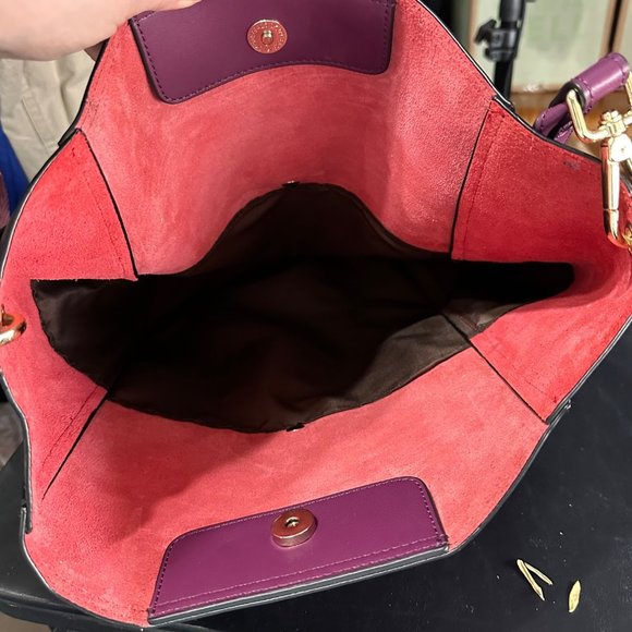 Bostanten purple plum leather 11” drop 15x14x5” Purse extra strap makeup bag - Picture 7 of 12